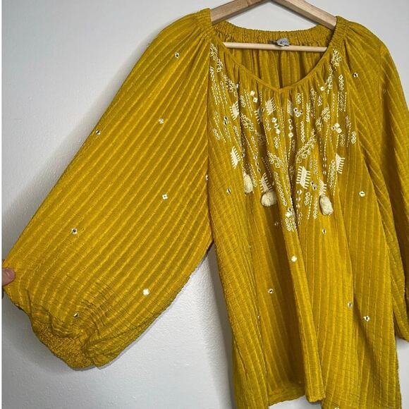Ranna Gill x Anthropologie Mustard Embellished Long Sleeve Blouse Size Large - Picture 2 of 6